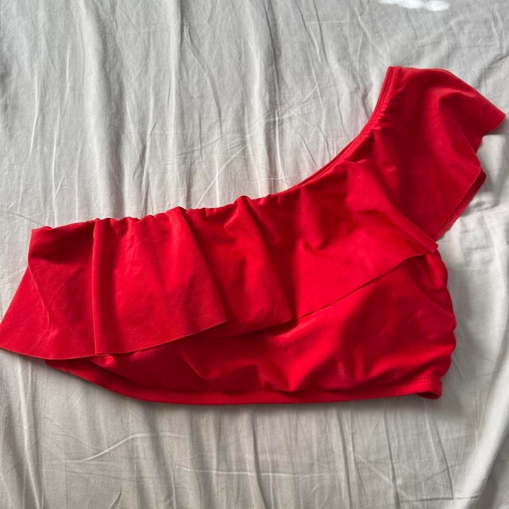 Kona Sol Coral One-Shoulder Ruffle Bikini Top Size XL Swimwear